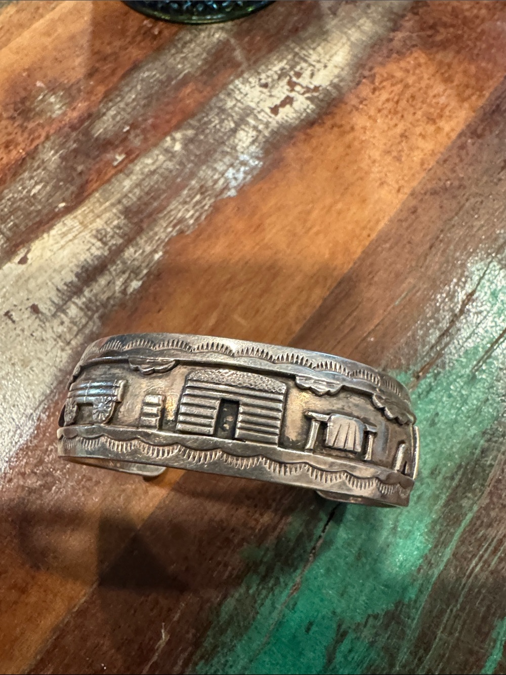 Handcrafted Silver-Tone Navajo Style Cuff Bracelet - Silver